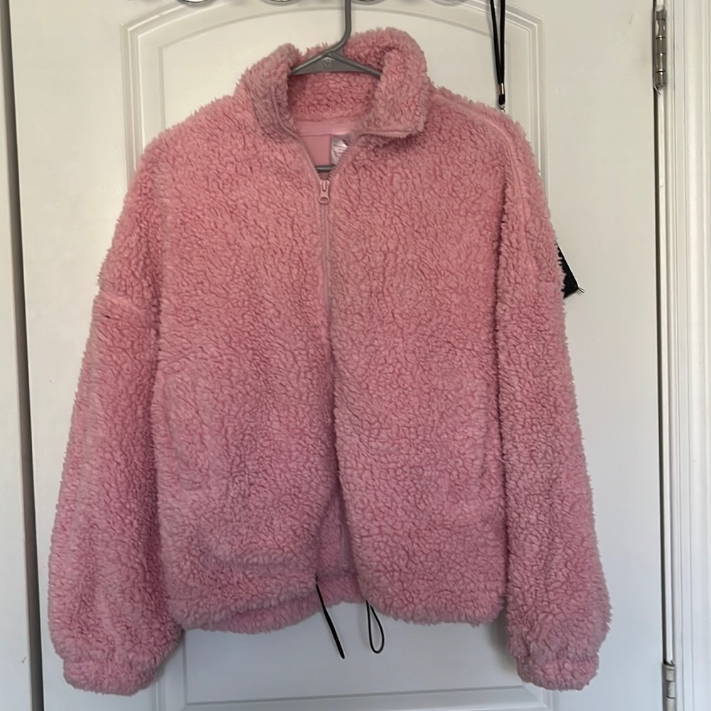 Pink fluffy jacket great for winter